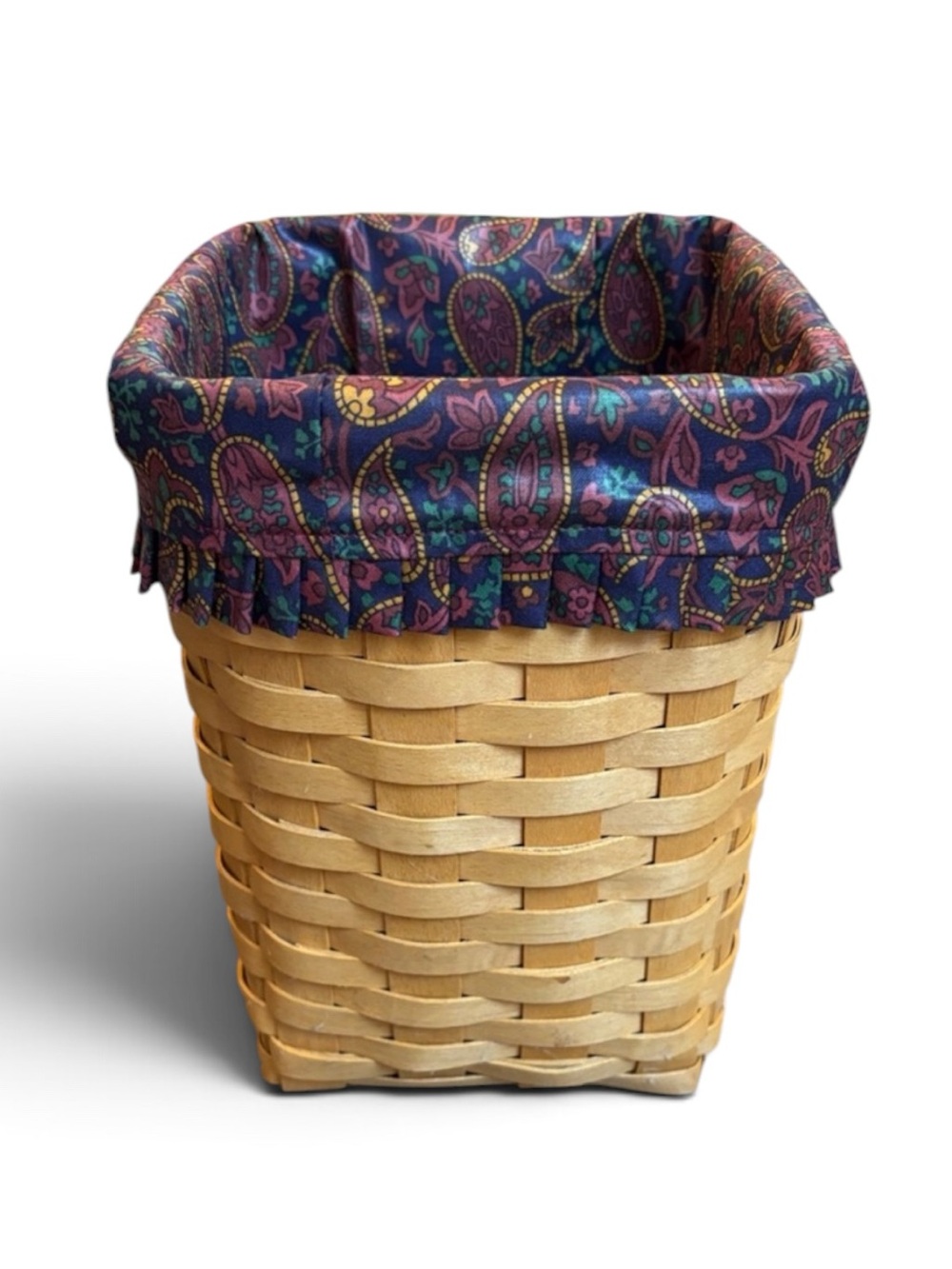 Longaberger Small Waste Basket 1996 Paisley Fabric Liner 10”H READ